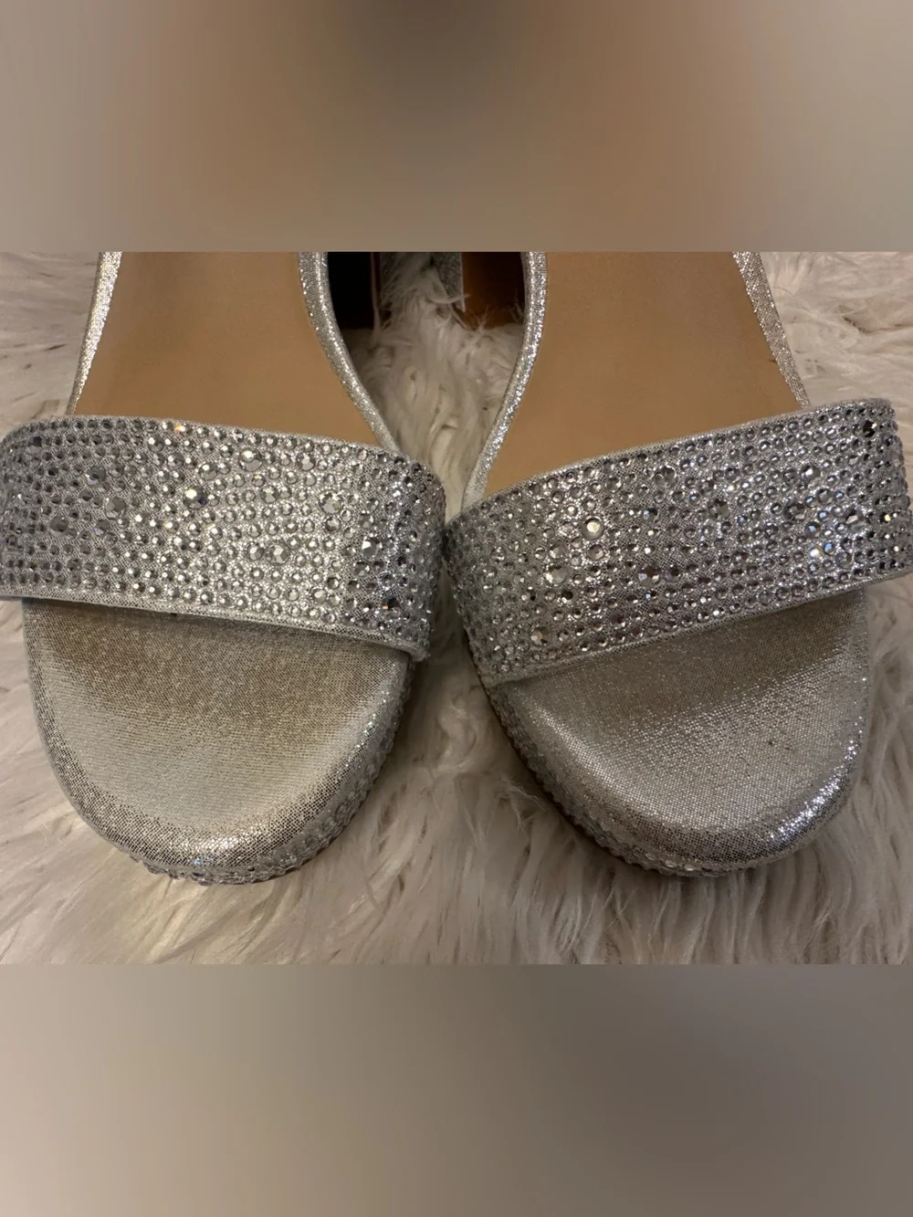 GB Girls Silver Rhinestone Platform Block Heel Sandals Girls Size 2